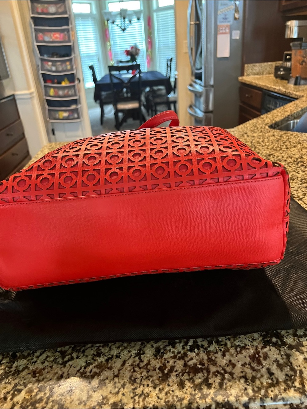 Tory Burch Coral Red LaserCut Tote Bag. EUC - Picture 3 of 11